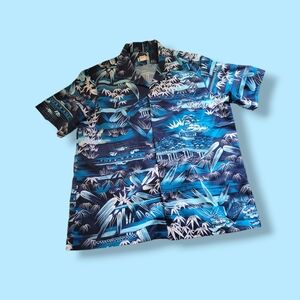 Pacifica | Men's 70s VTG Blue Asian Inspo Floral Aloha Shirt (SIZE XL)